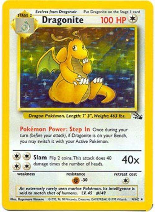 Pokemon Fossil Holo Card - Dragonite 4/62